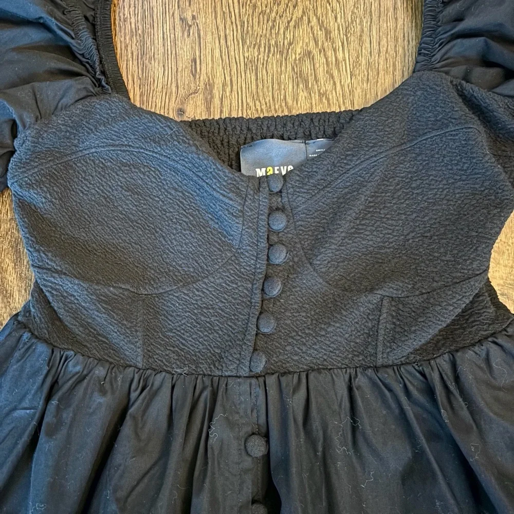 Maeve by Anthropologie Black Puff Sleeve Button Front Dress | Size Small - Picture 4 of 7
